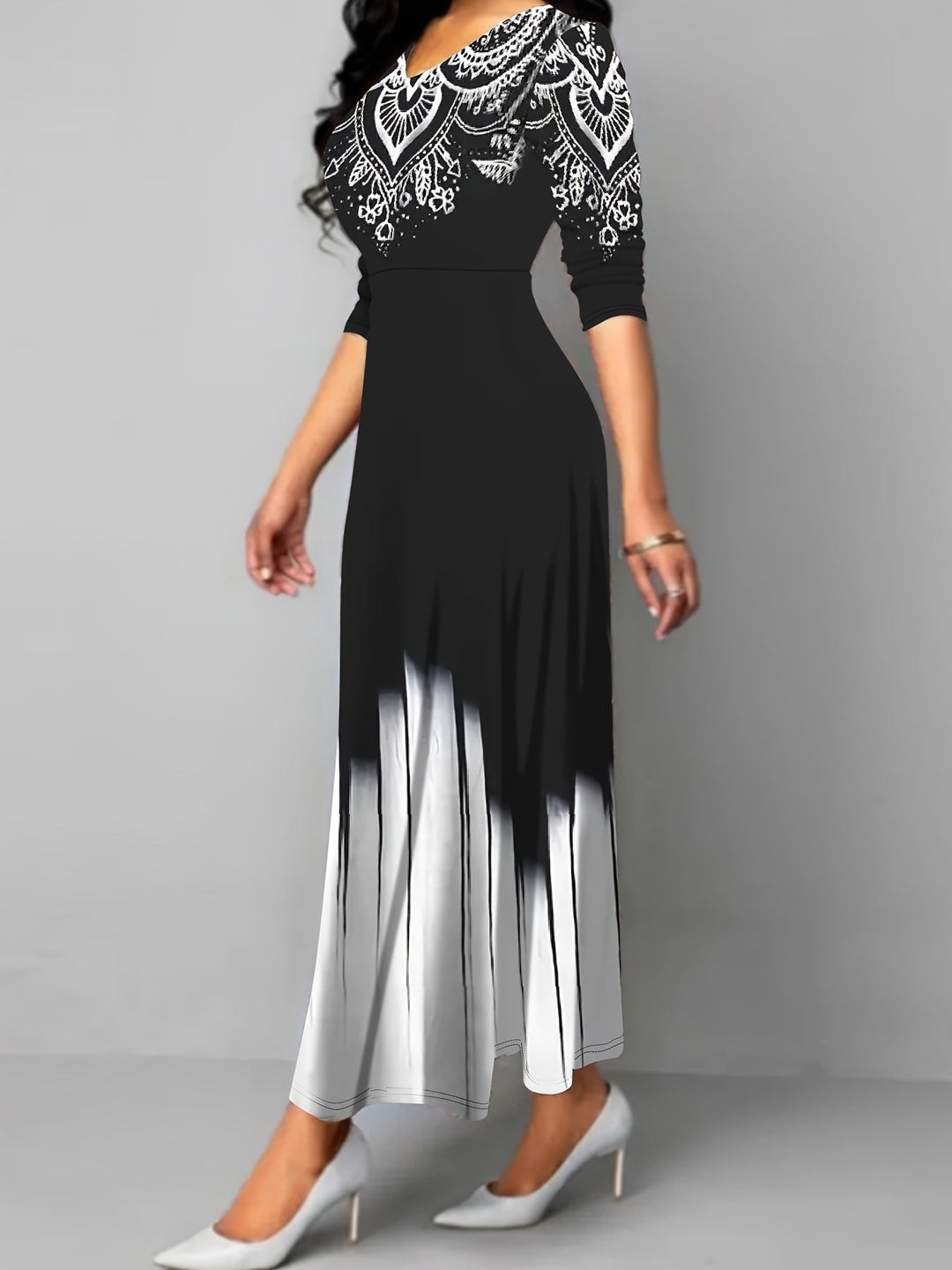 Nadia | Ornate Print Flared Maxi Dress