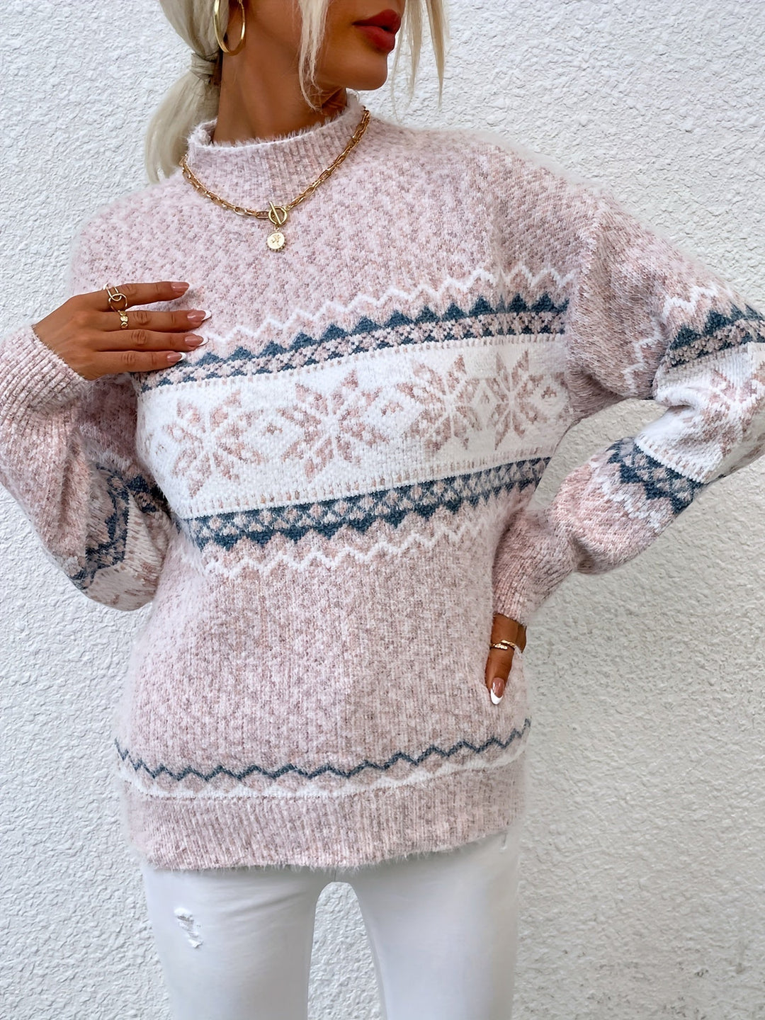 Tamsin | Cozy Snowflake Mock-Neck Jumper