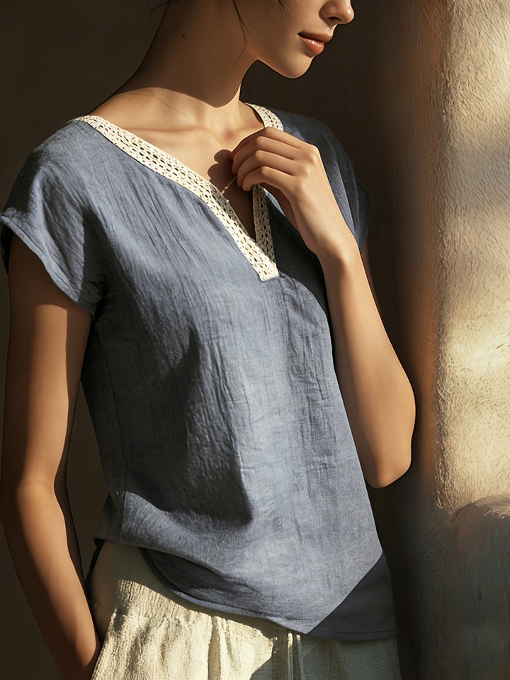 Bonnie | Lace-Trim V-Neck Top