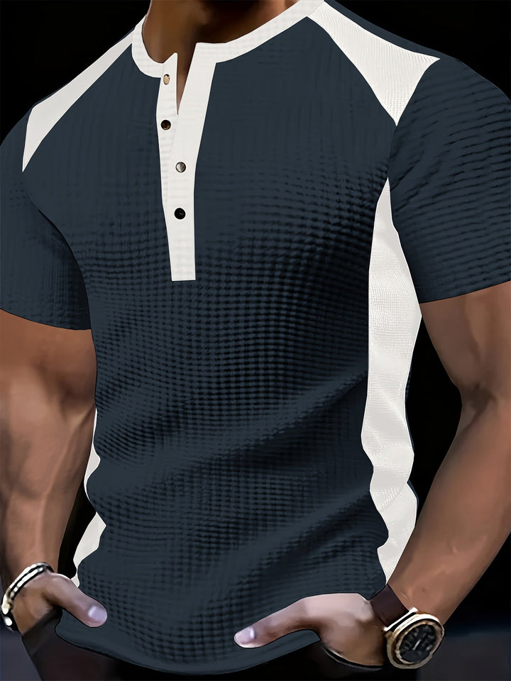 Everett | Textured Contrast Henley Shirt