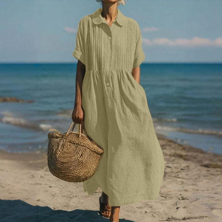 Rosemary | Pleated Collared Maxi Dress