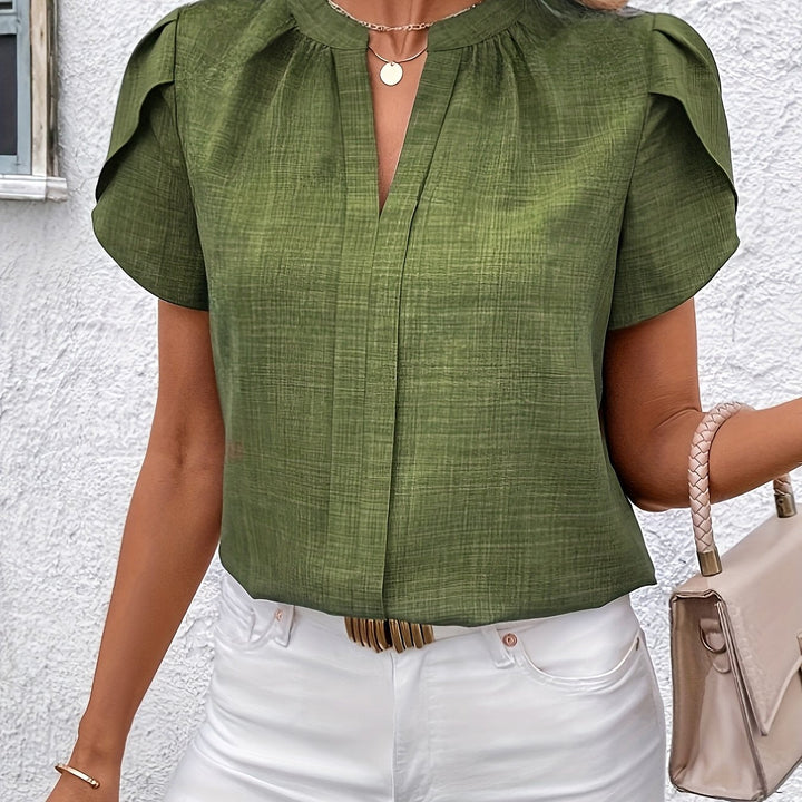 Heather | Petal Sleeve Notched Blouse