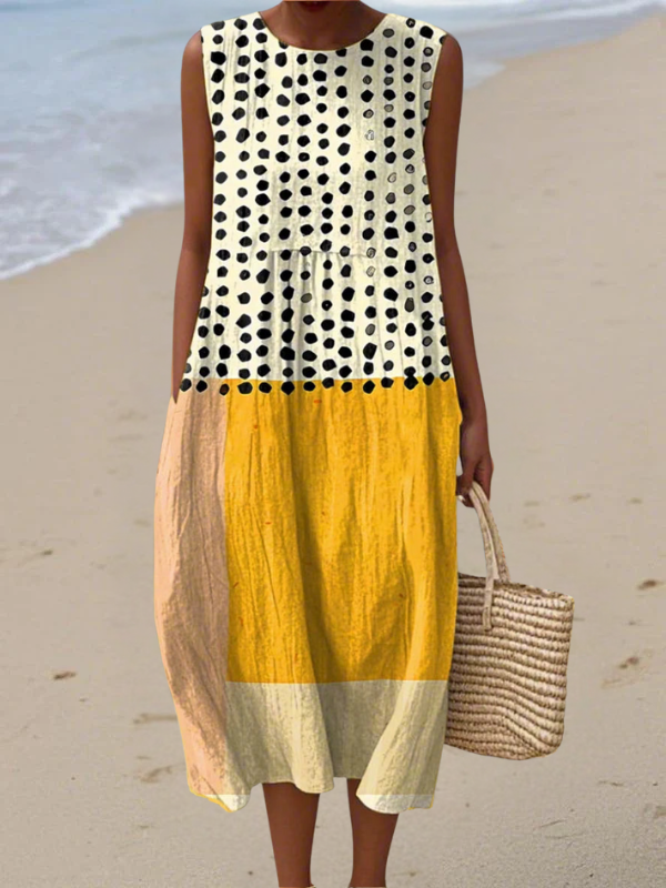 Julieta | Polka Dots colour Block Midi Dress