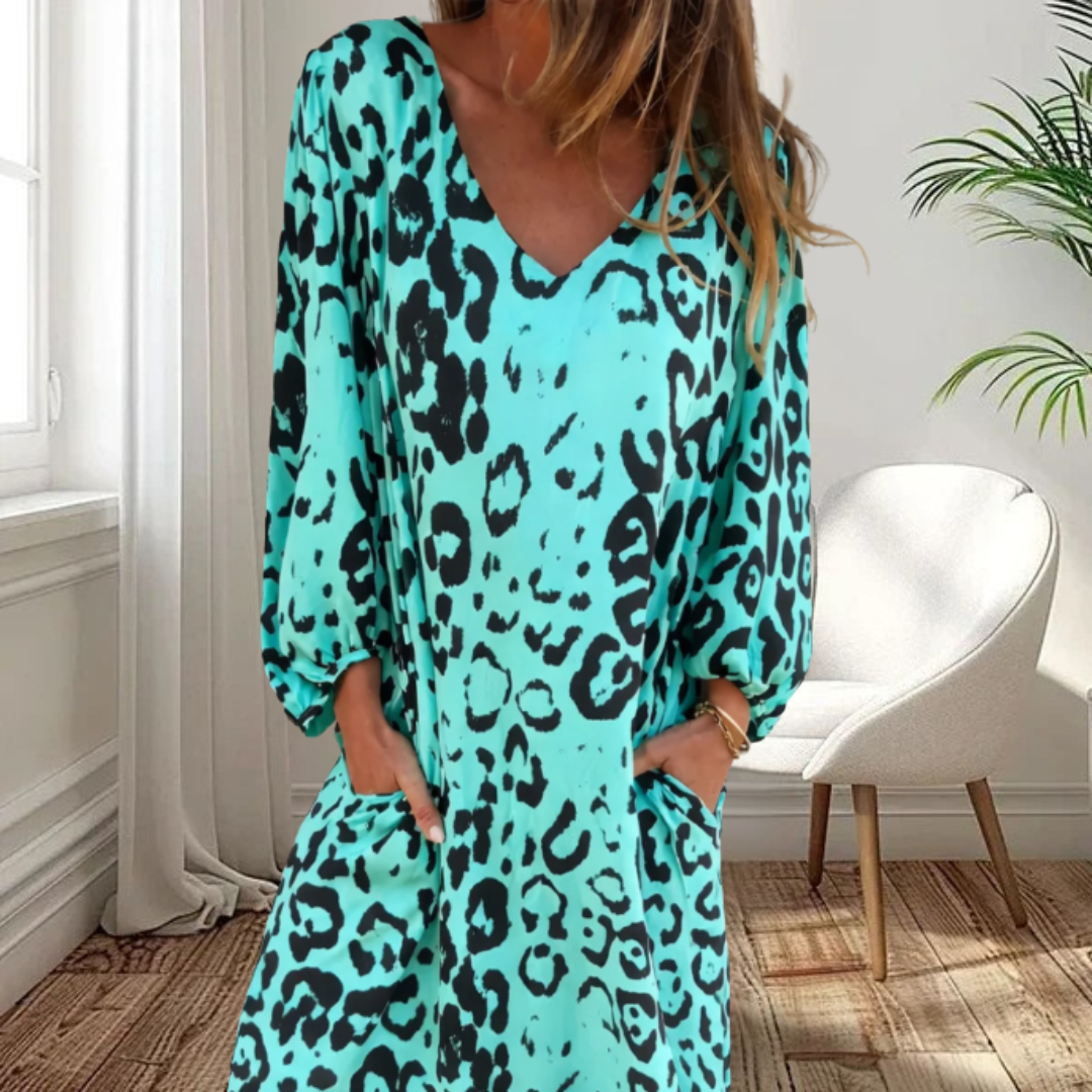 Sharon | Stylish Long V-Neck Leopard Dress
