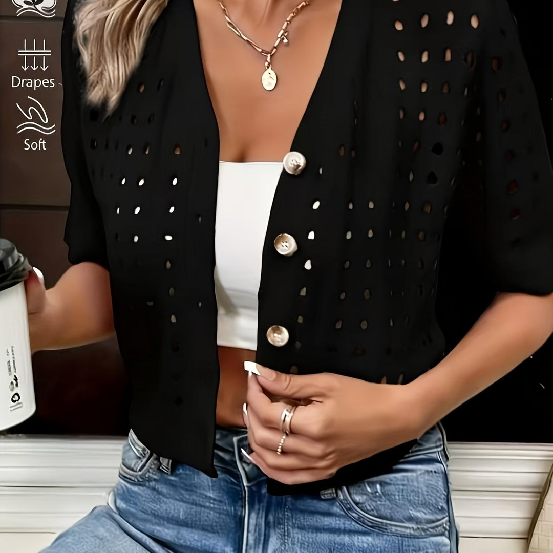 Delphine | Open-Knit Short-Sleeve Cardigan