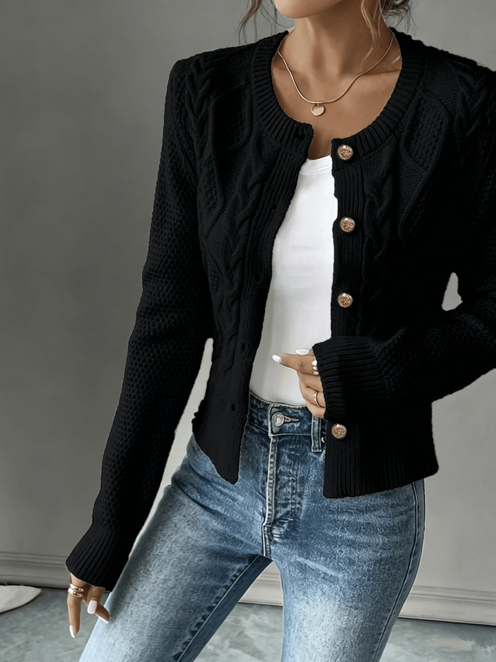 Eleanora | Cable-Knit Button-Front Cardigan