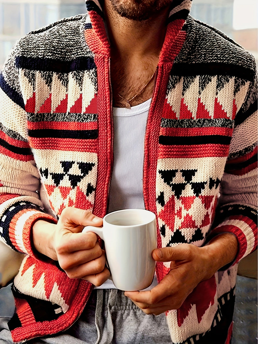 Callum | Patterned Zip-Up Cardigan