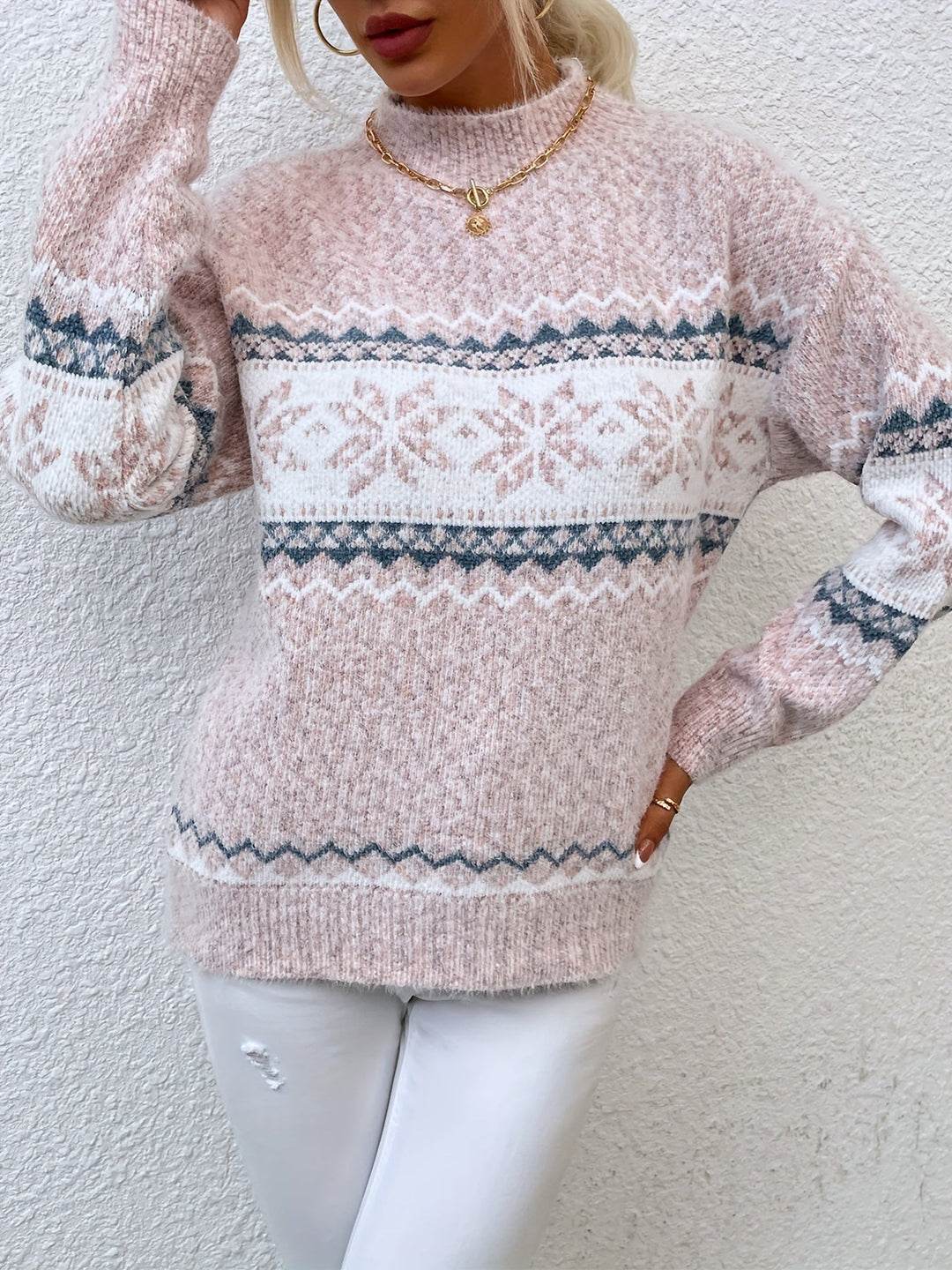 Tamsin | Cozy Snowflake Mock-Neck Jumper