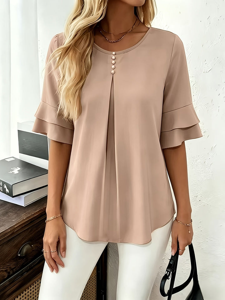 Karen | Flared-Sleeve Pleated Blouse