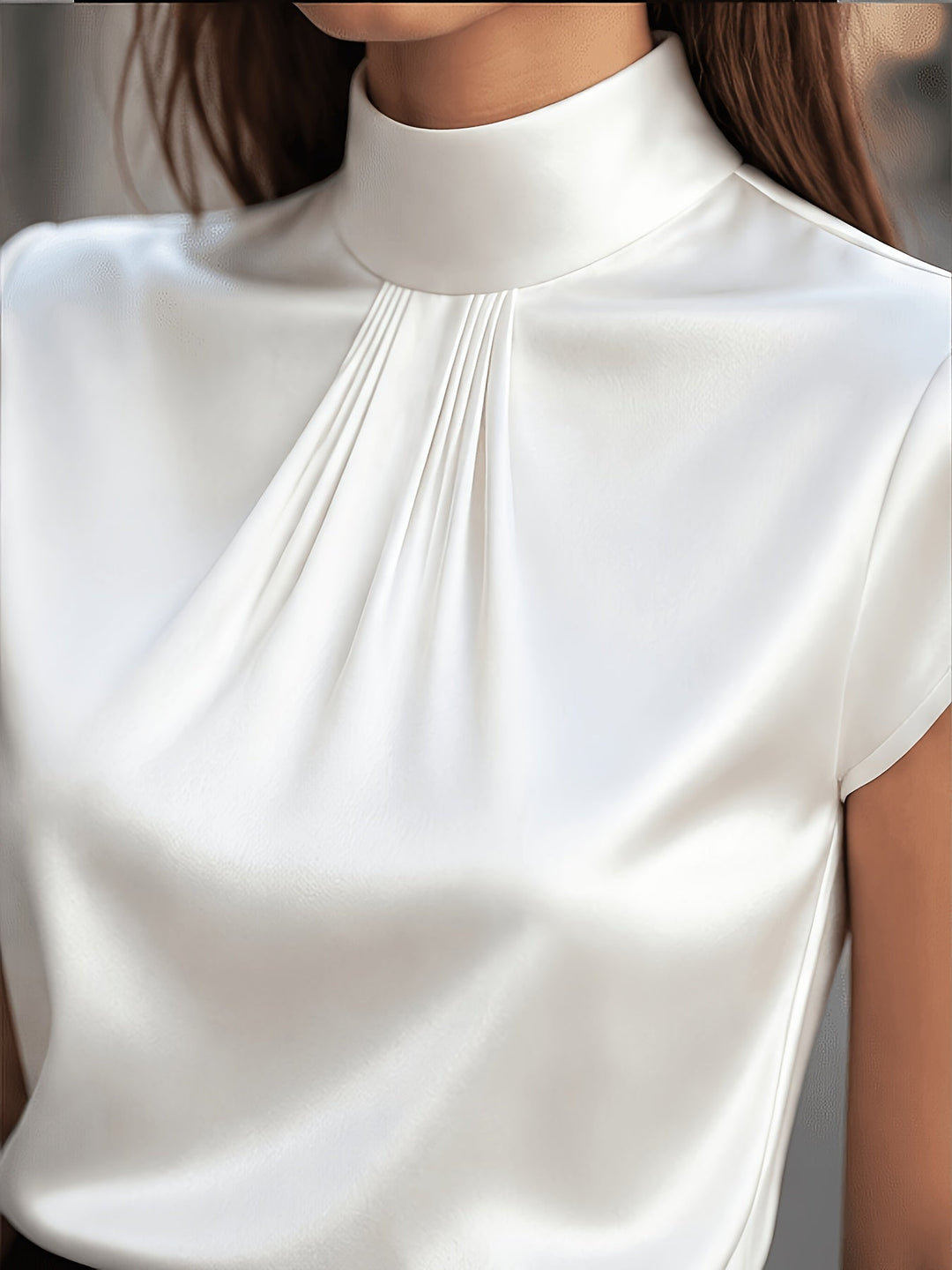 Lena | Pleated Mock-Neck Blouse