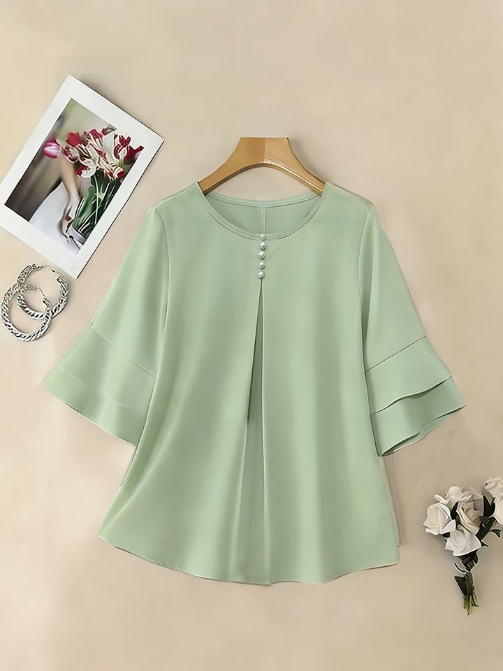Karen | Flared-Sleeve Pleated Blouse