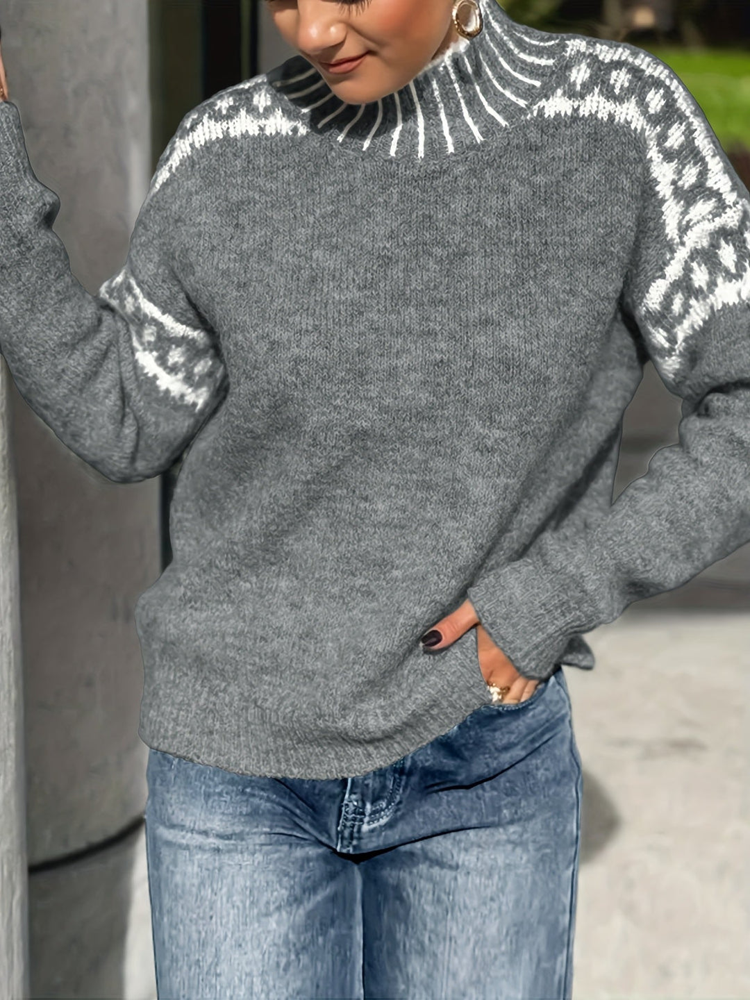 Corinna | Contrast-Trim Mock-Neck Jumper