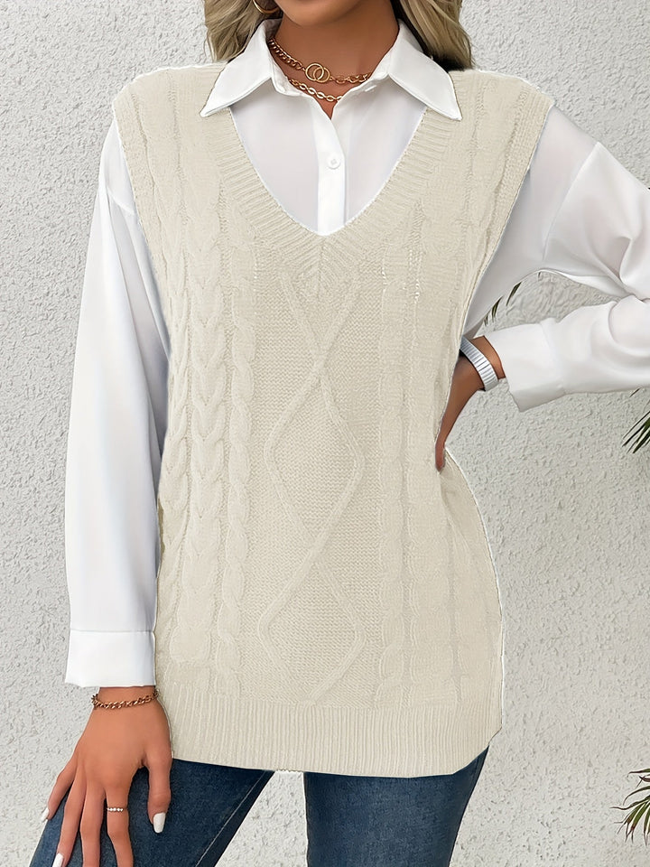 Cora | Cozy Cable-Knit V-Neck Jumper Vest