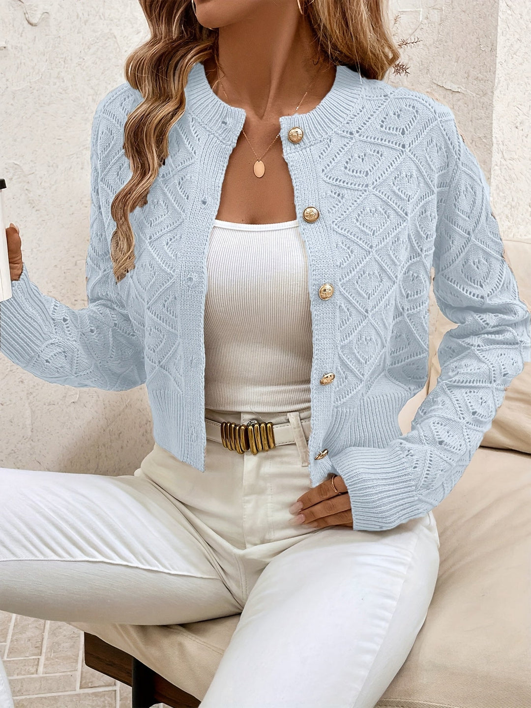 Della | Textured Button-Front Cardigan