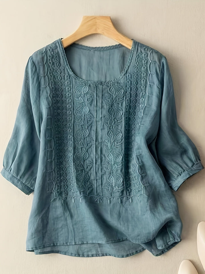 Susannah | Embroidered Scoop-Neck Blouse