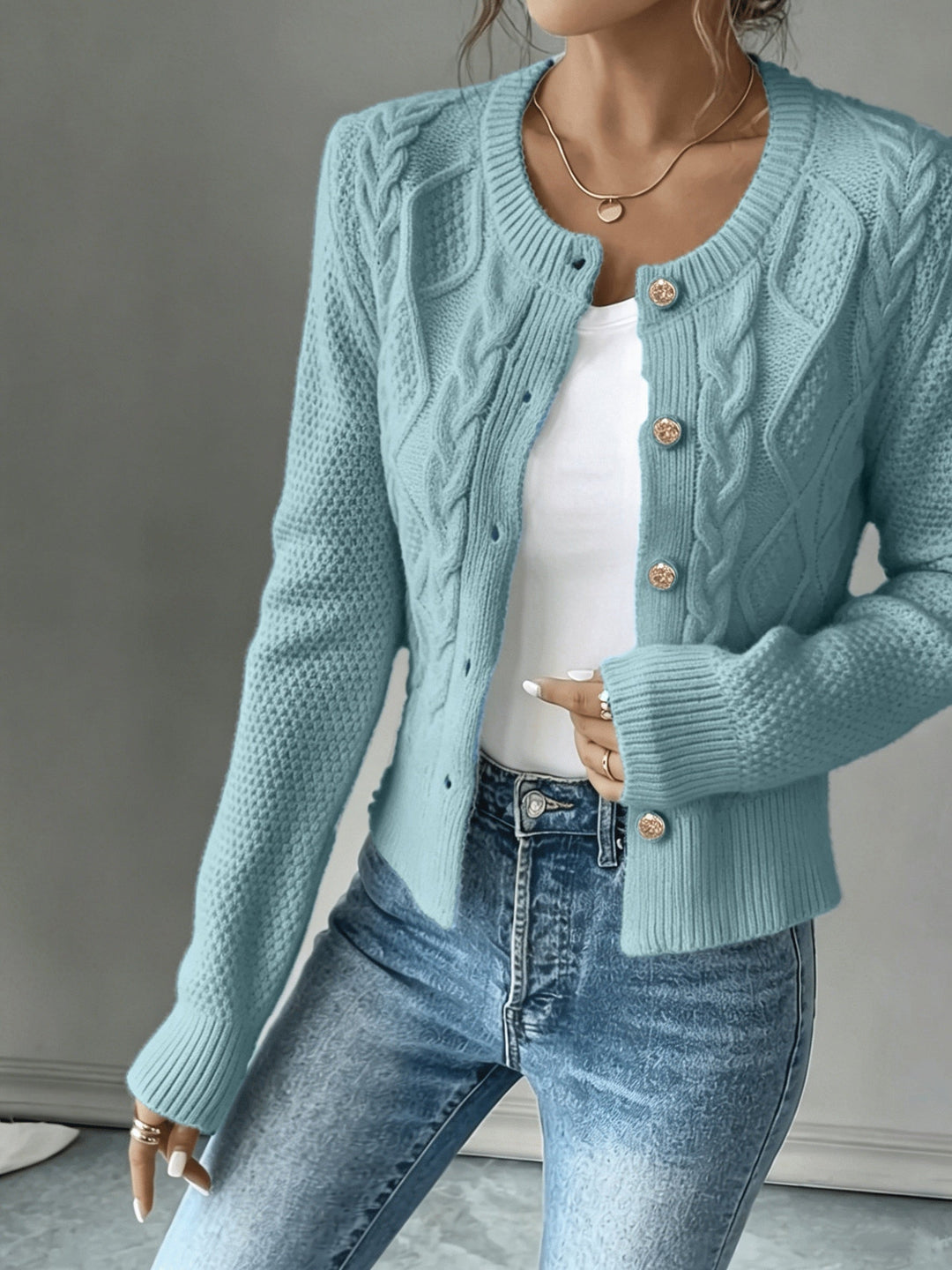 Eleanora | Cable-Knit Button-Front Cardigan