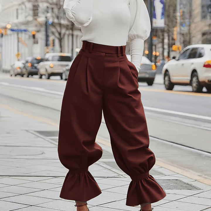 Maren | Ruffled-Hem Wide-Leg Trousers