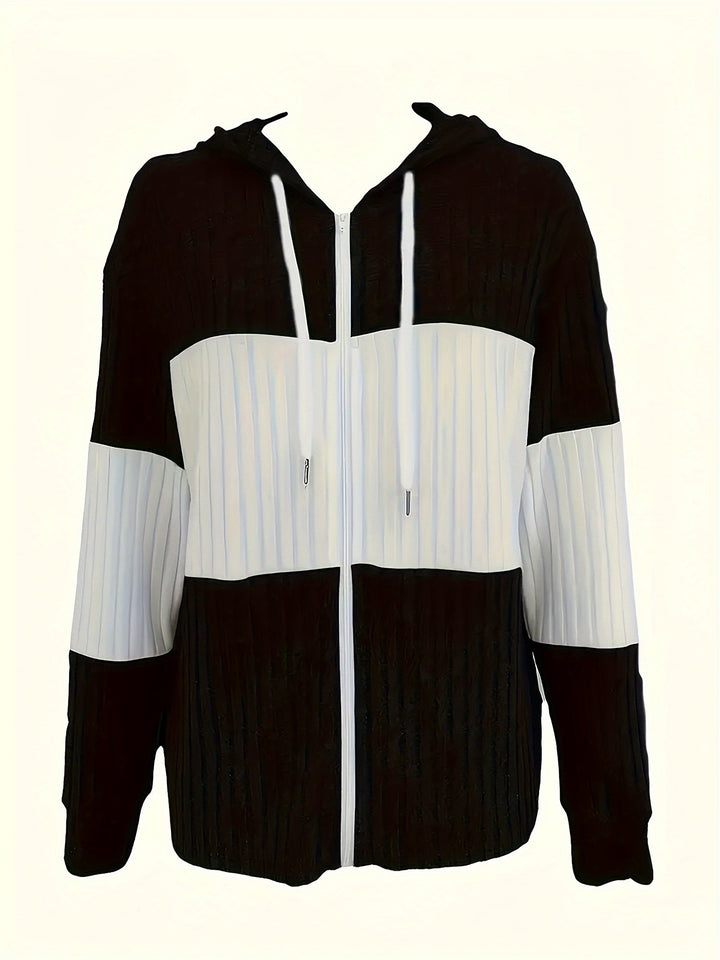 Cecilia | Textured Colour-Block Hooded Jacket