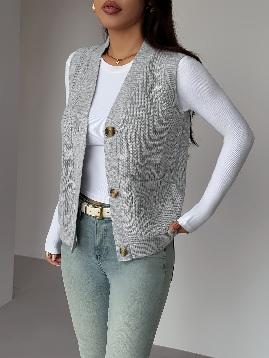 Miriam | Buttoned V-Neck Knit Vest