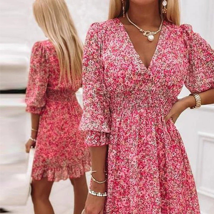 Penelope | Elegant Floral V-Neck Dress