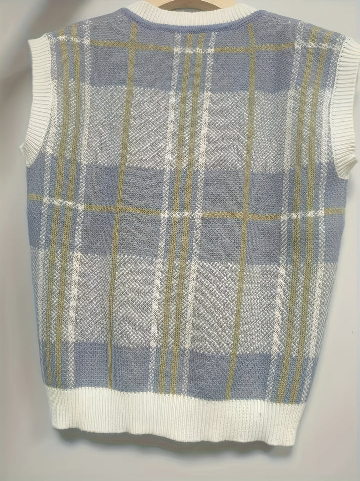 Marnie | Vintage Plaid V-Neck Jumper Vest