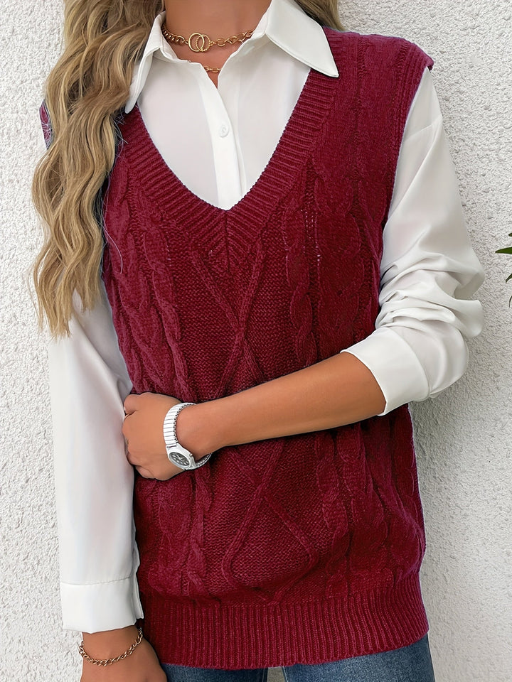 Cora | Cozy Cable-Knit V-Neck Jumper Vest