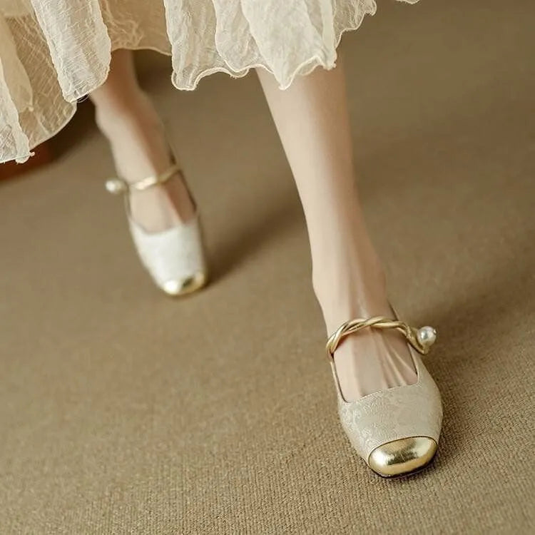 Camille | Vintage Braided Pearl Strap Shoes