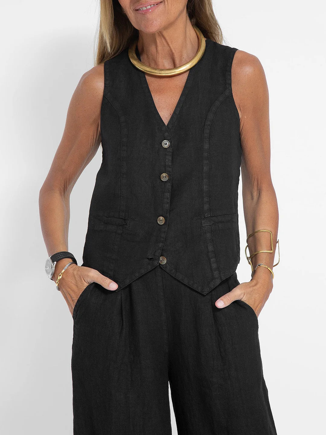 Lauren | Sleeveless V-Neck Vest &amp; Wide-Leg Trousers Set