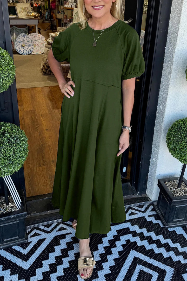 Haisley | Puff Sleeve Round Neck Maxi Dress