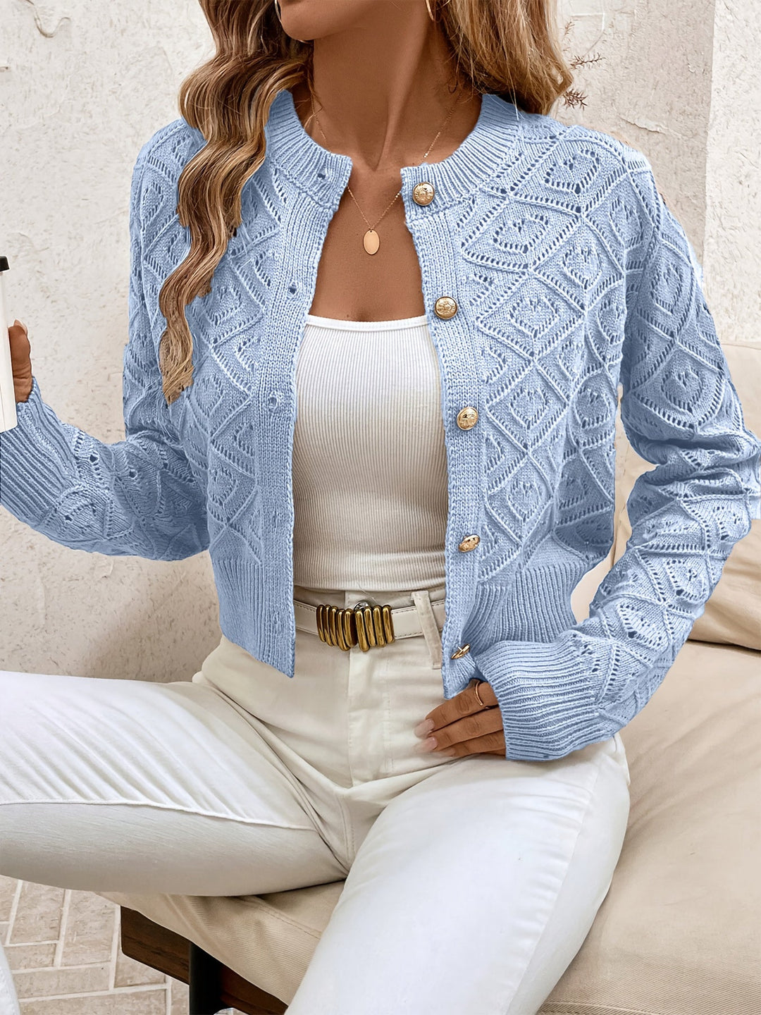 Della | Textured Button-Front Cardigan