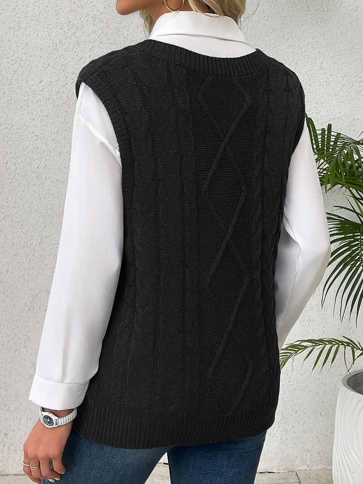 Cora | Cozy Cable-Knit V-Neck Jumper Vest