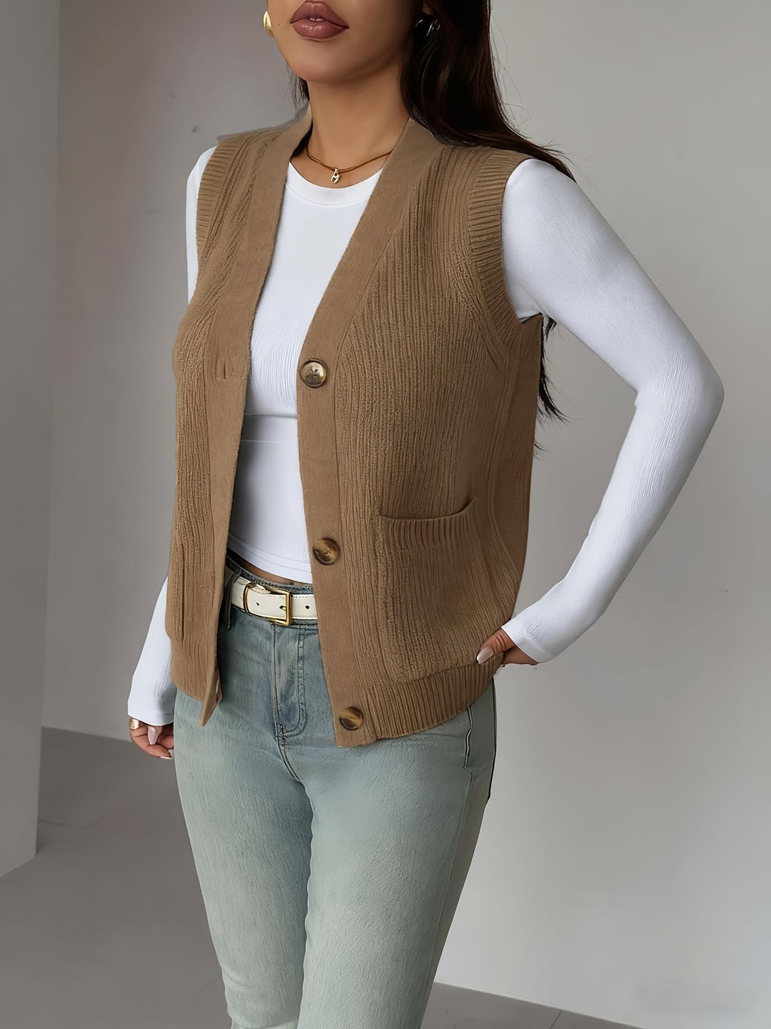 Miriam | Buttoned V-Neck Knit Vest