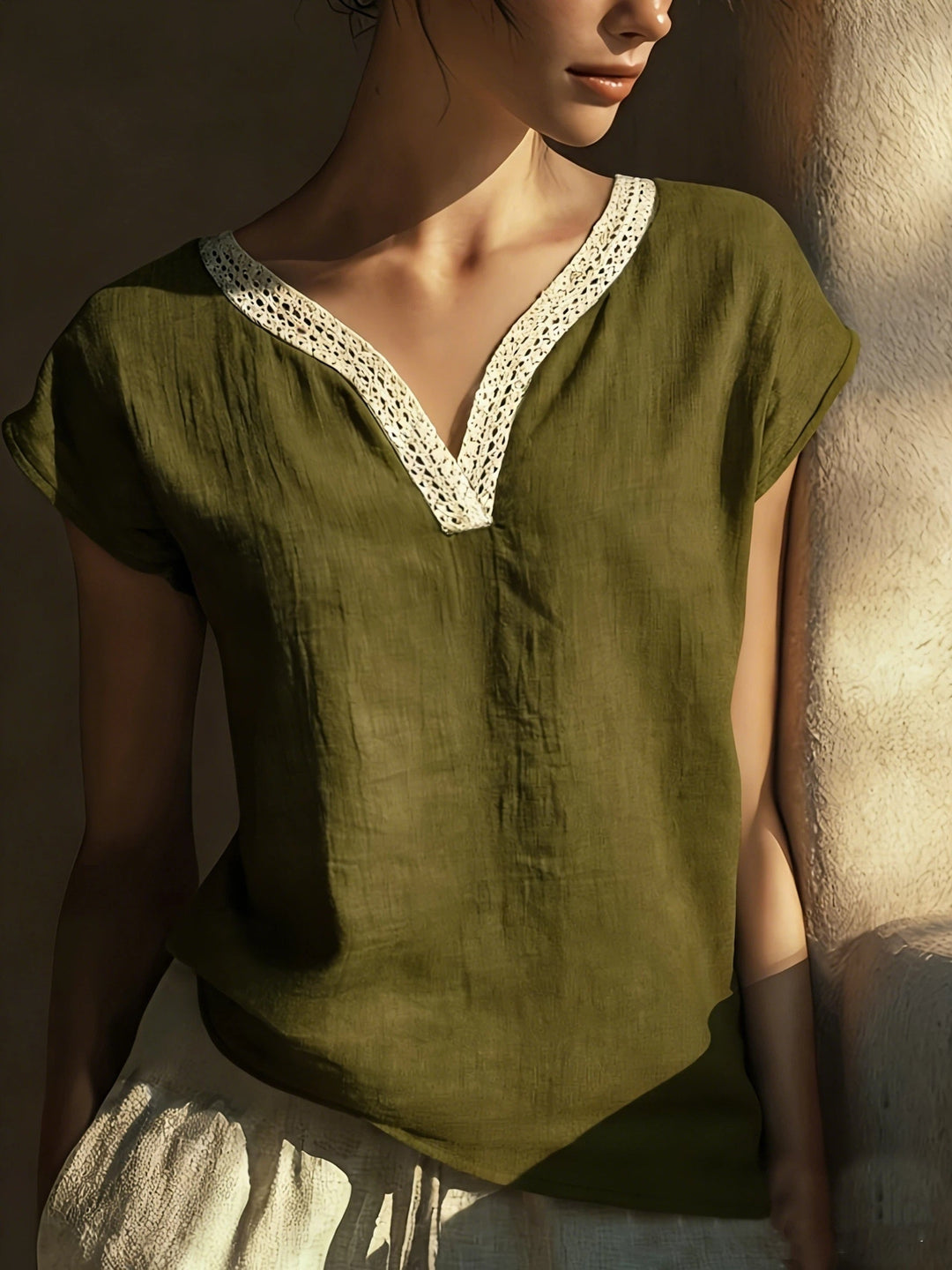 Bonnie | Lace-Trim V-Neck Top