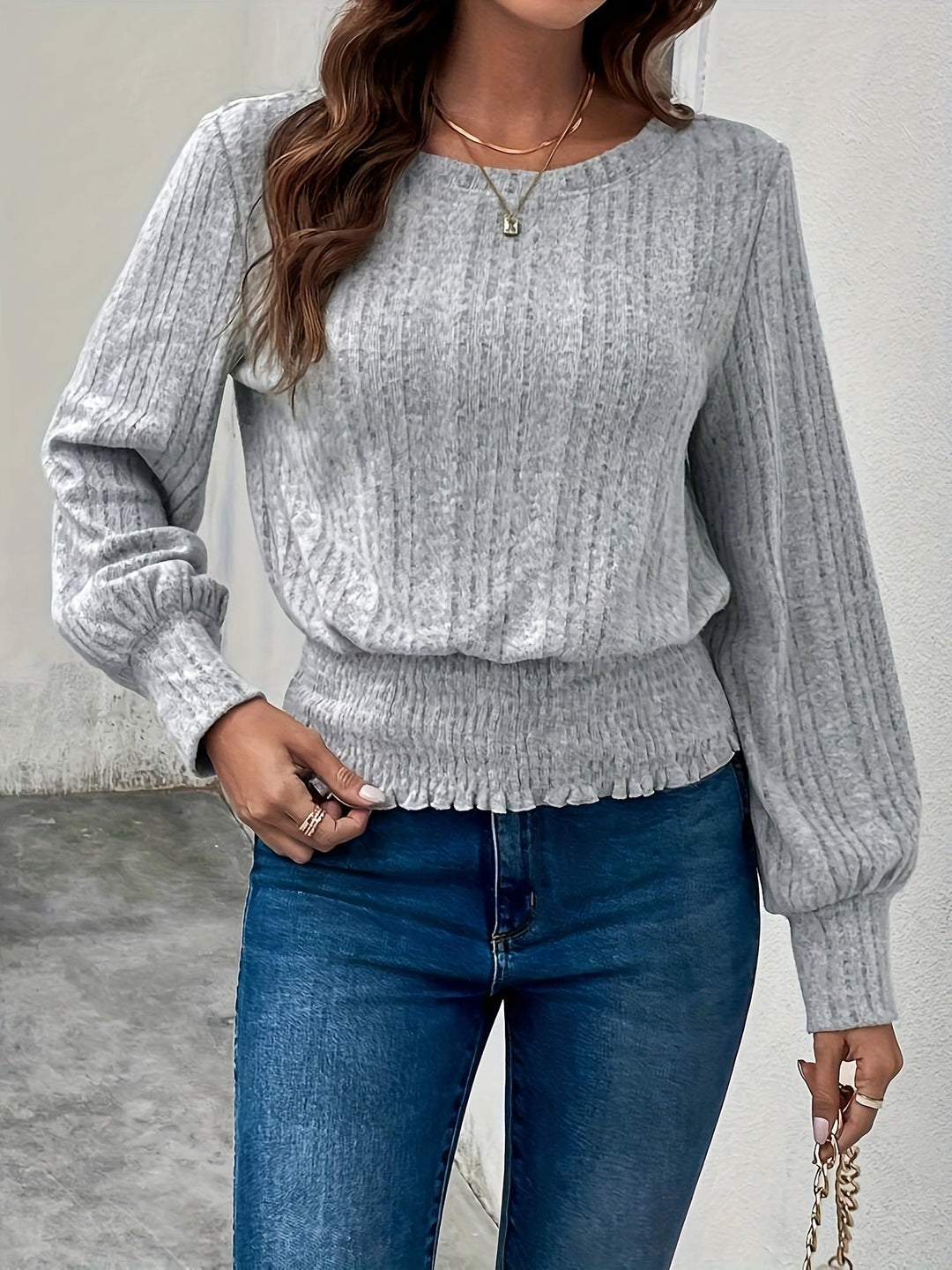 Corinthia | Smocked-Hem Ribbed Top