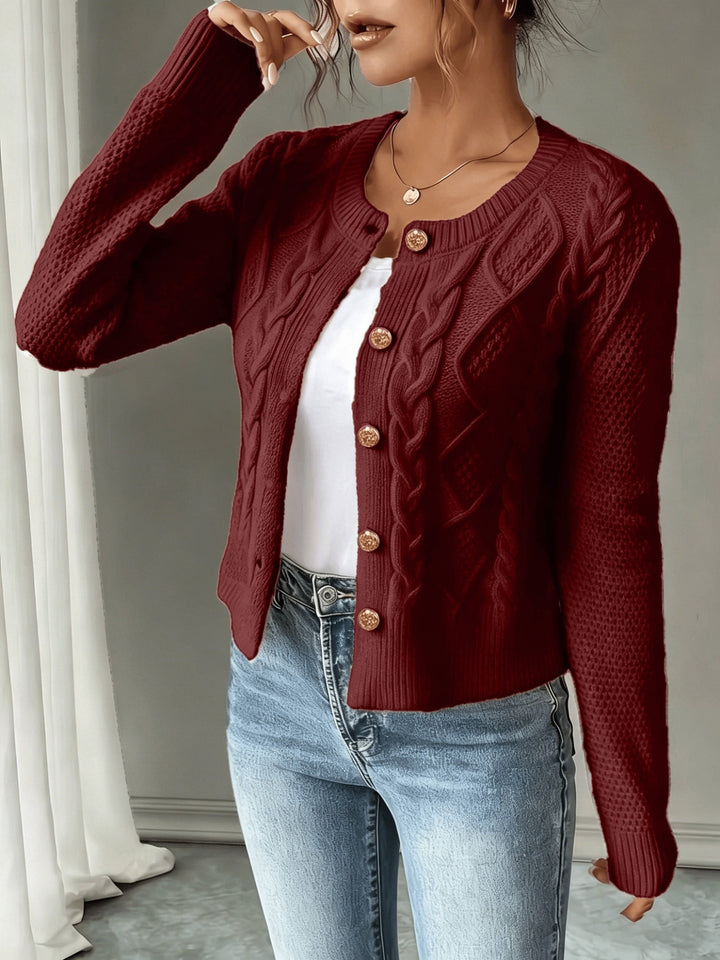 Eleanora | Cable-Knit Button-Front Cardigan