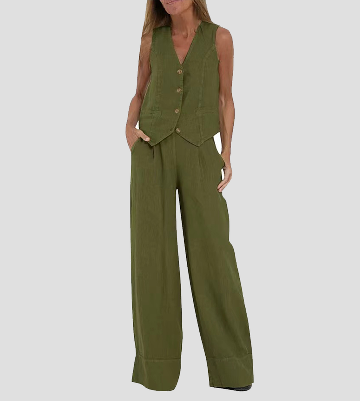 Lauren | Sleeveless V-Neck Vest &amp; Wide-Leg Trousers Set