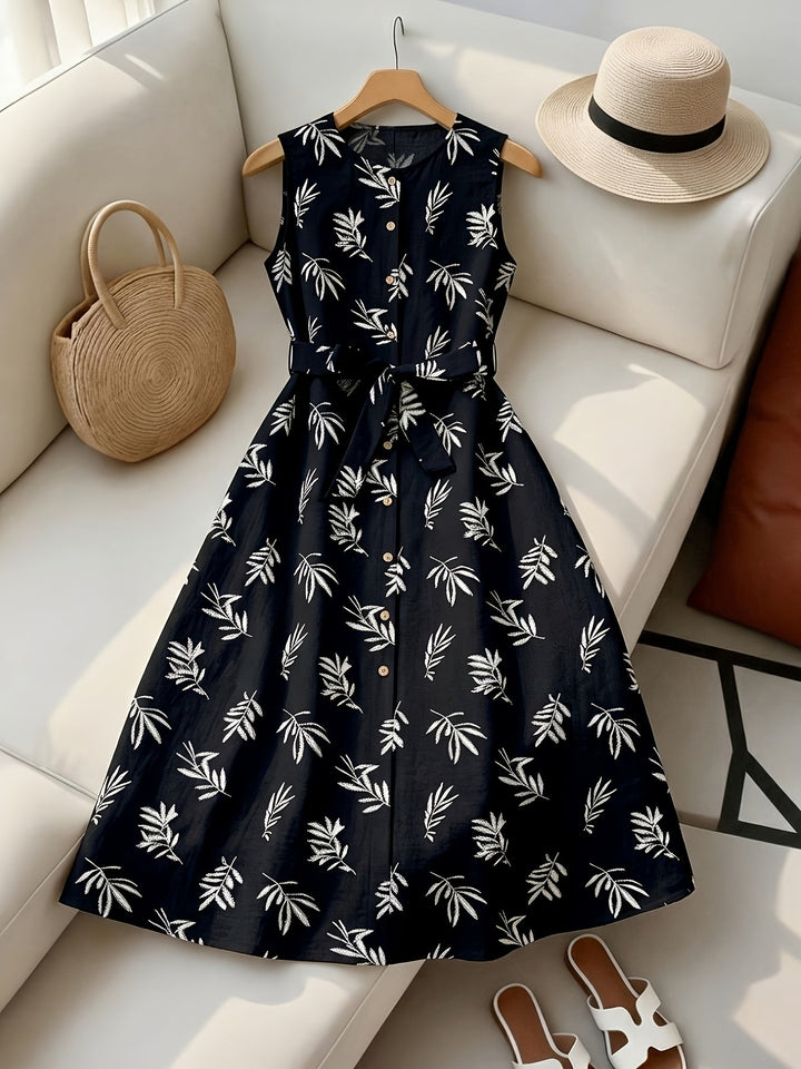 Hazel | Belted Sleeveless Midi Dress