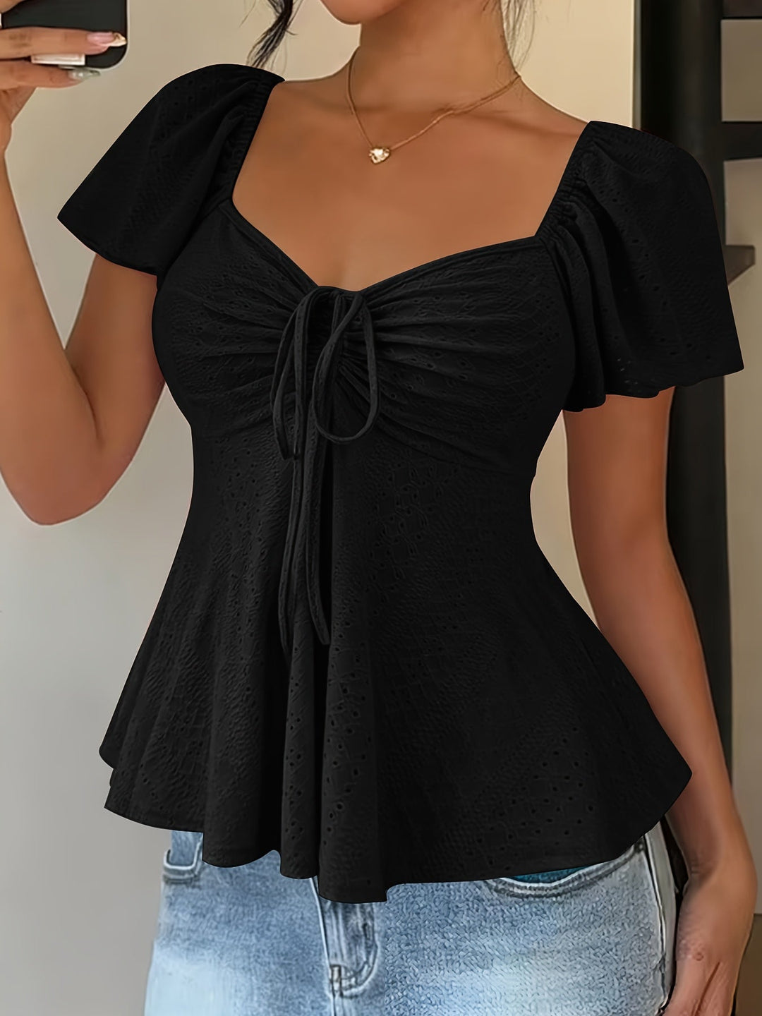 Josephine | Flutter-Sleeve Peplum Top