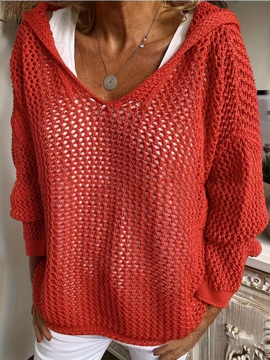 Delaney | Relaxed Open-Knit Hooded Jumper