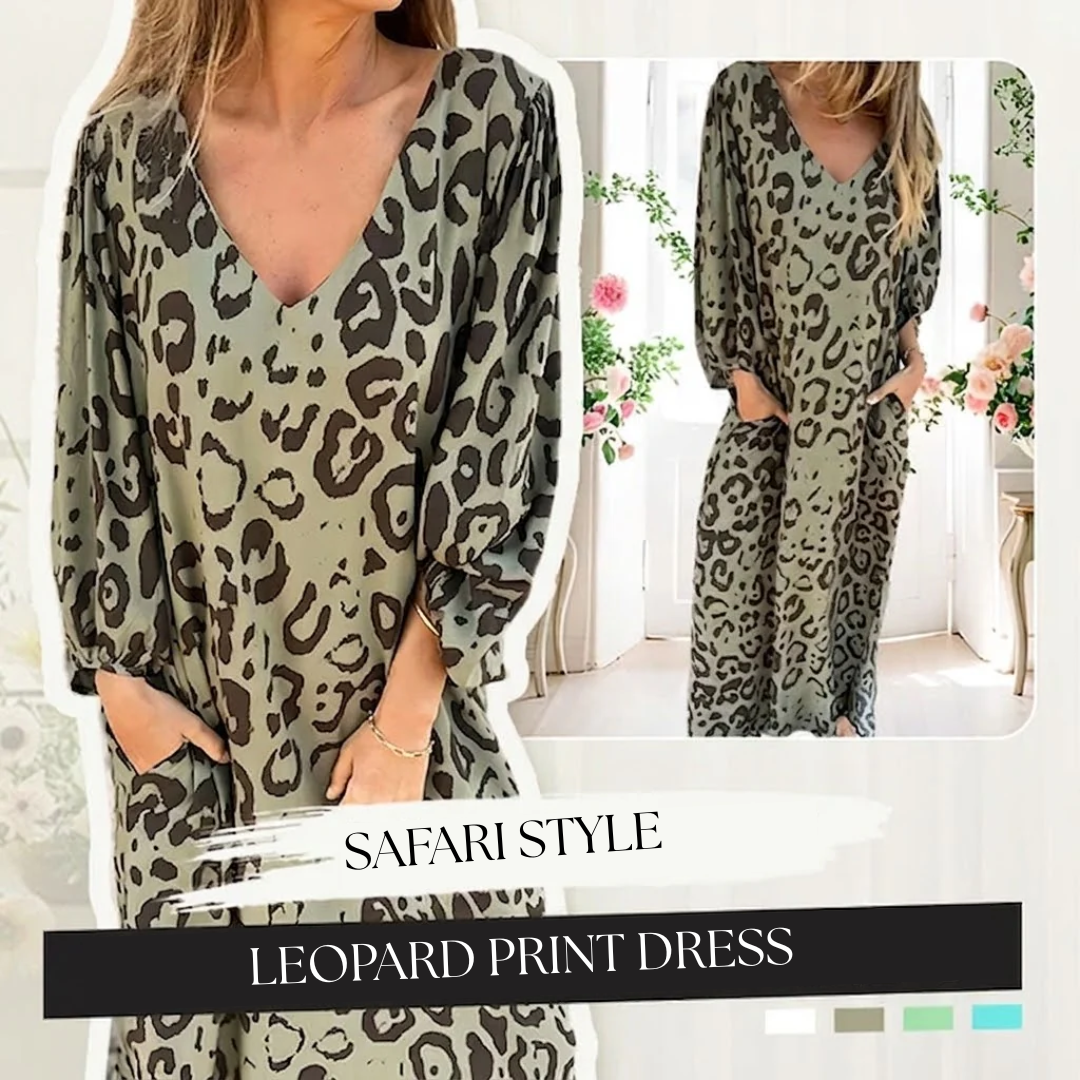 Sharon | Stylish Long V-Neck Leopard Dress
