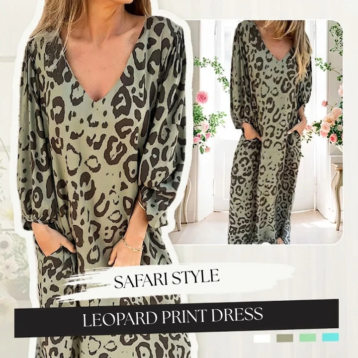 Sharon | Stylish Long V-Neck Leopard Dress