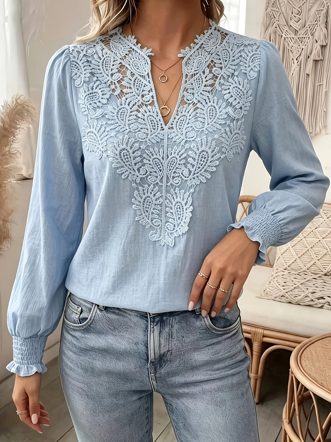 Delia | Embroidered V-Neck Blouse