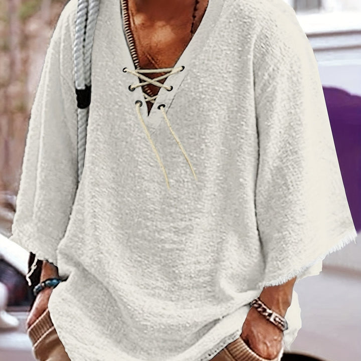 Dorian | Relaxed Lace-Up V-Neck Shirt