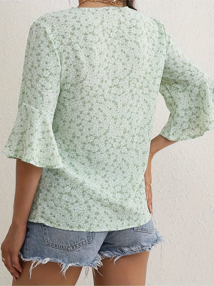 Lorraine | Floral Ruffle-Sleeve Blouse