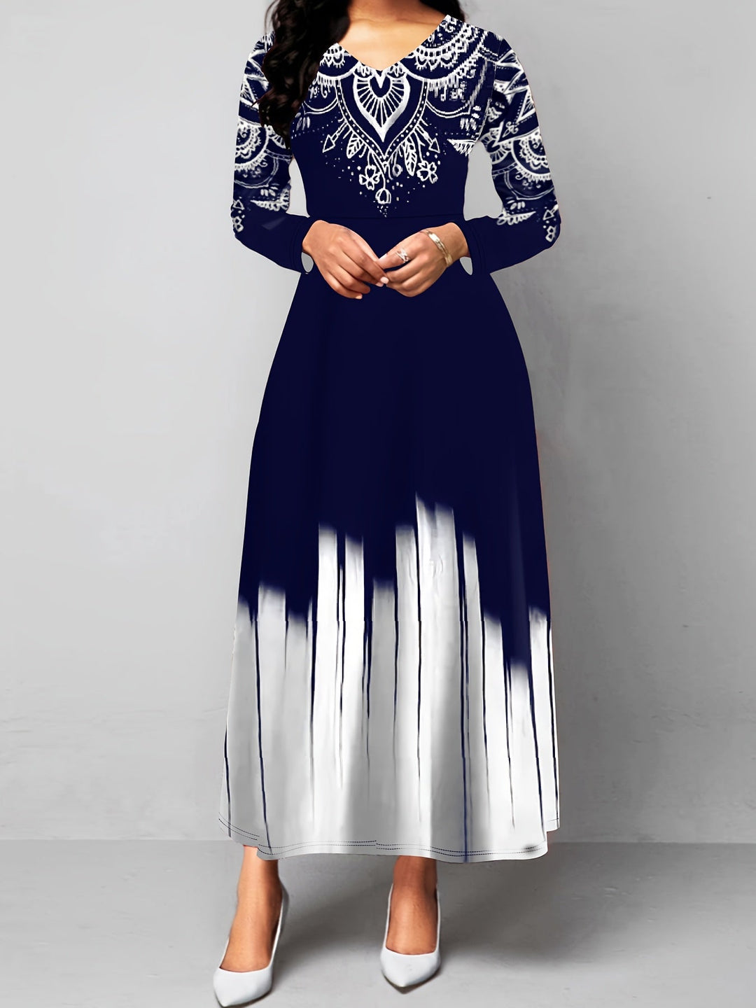 Nadia | Ornate Print Flared Maxi Dress