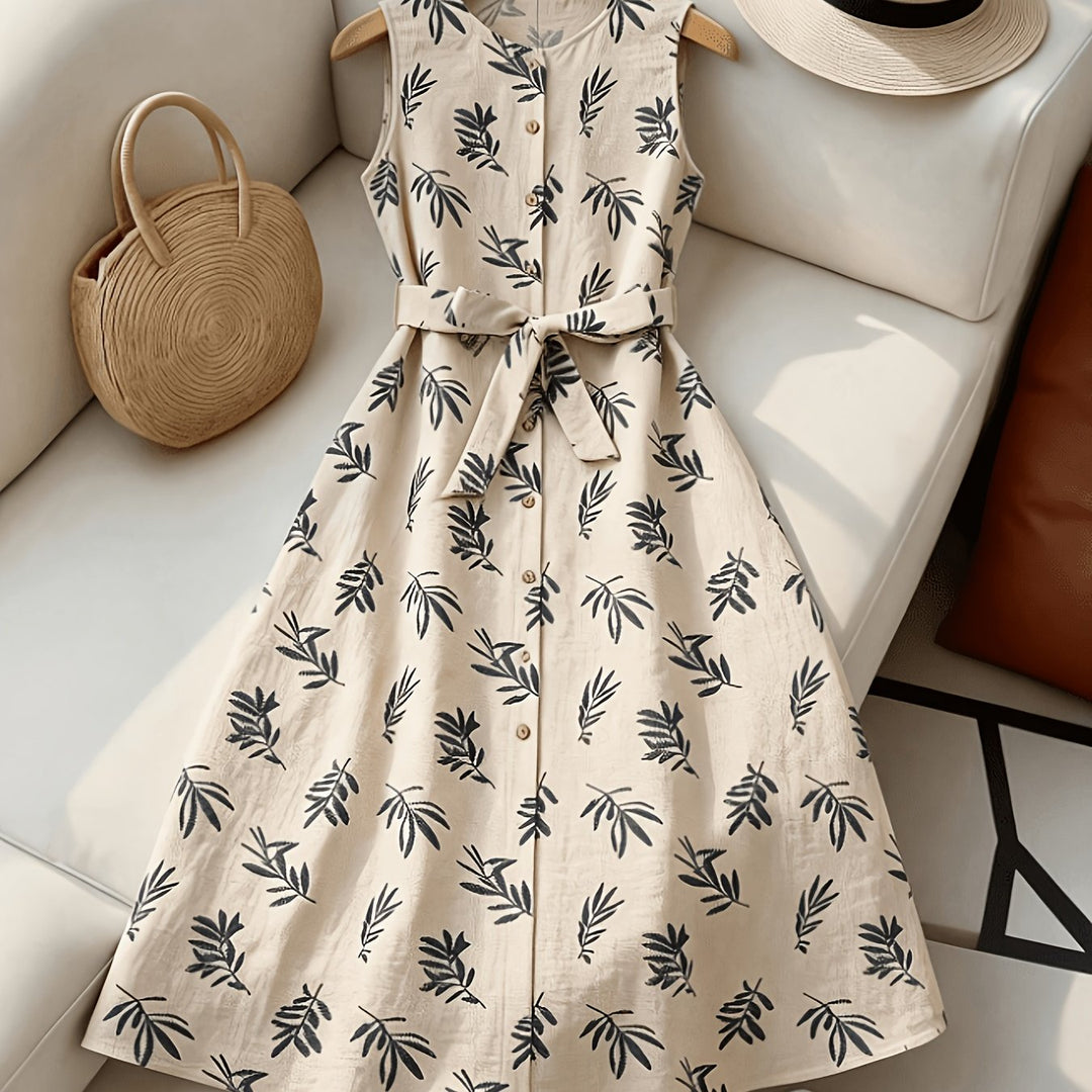 Hazel | Belted Sleeveless Midi Dress