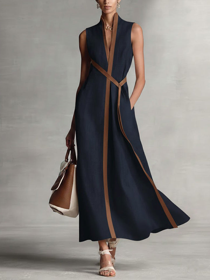 Verity | Contrast-Trim Sleeveless Midi Dress