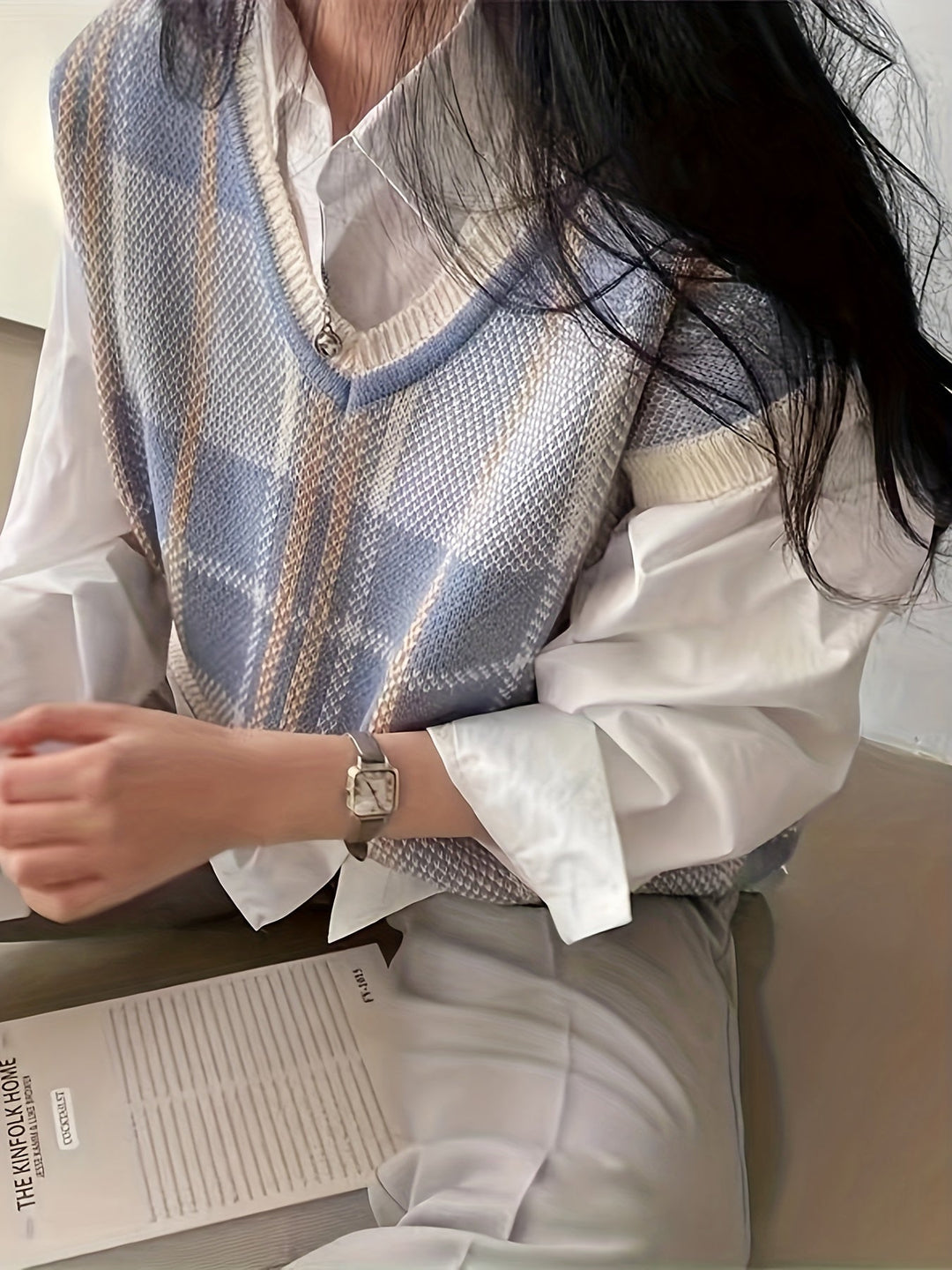 Marnie | Vintage Plaid V-Neck Jumper Vest