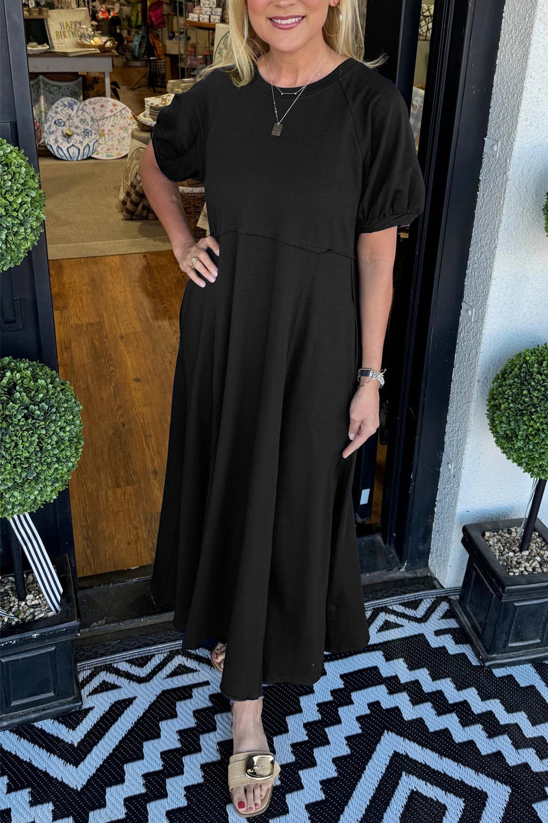 Haisley | Puff Sleeve Round Neck Maxi Dress