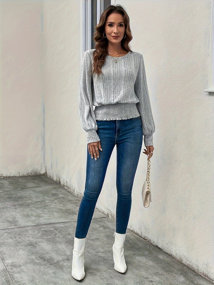 Corinthia | Smocked-Hem Ribbed Top